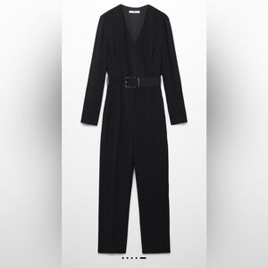 Mango Black Jumpsuit with Belted Waist and Long Sleeves